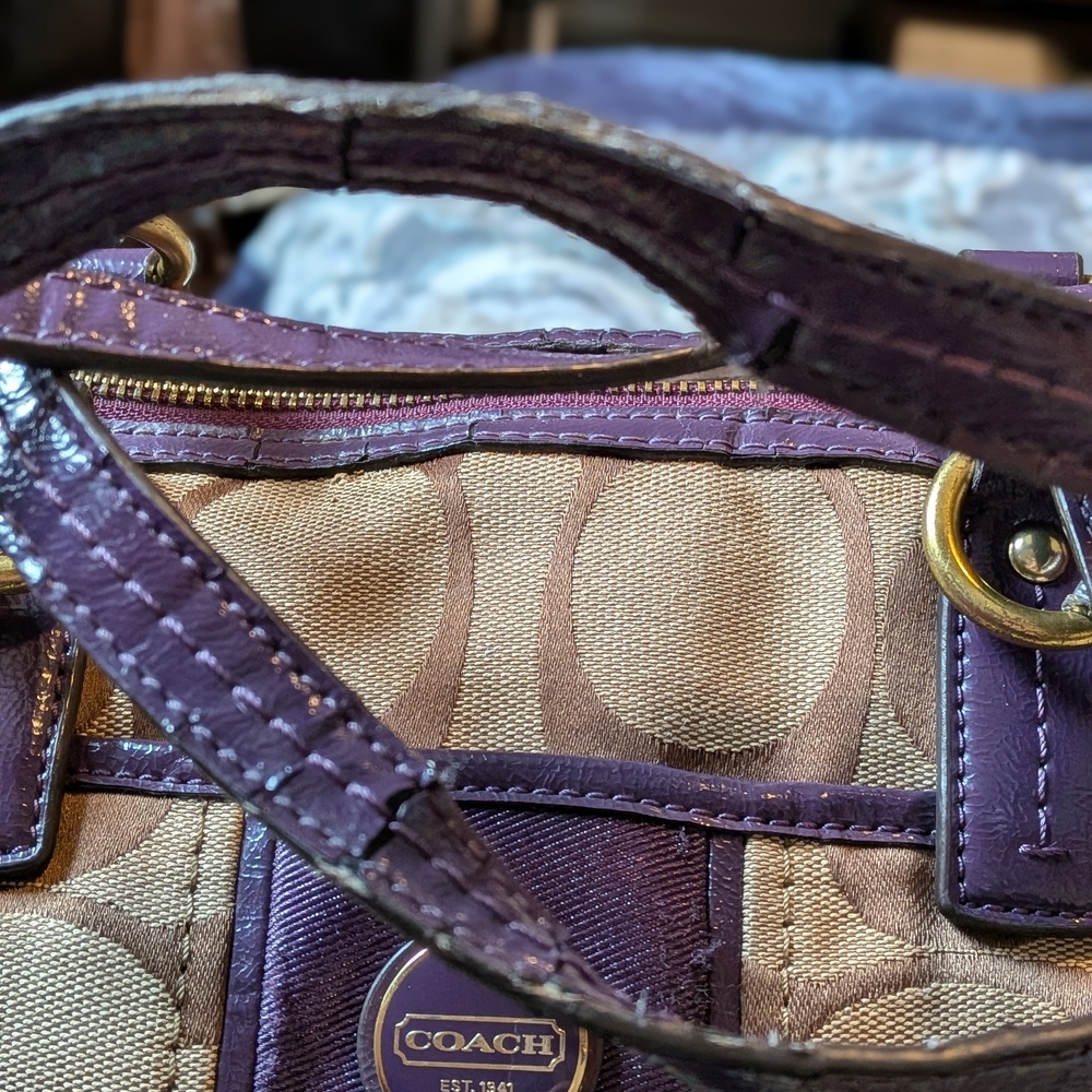 Coach Signature Brown & Purple Satchel Tote Bag - Picture 8 of 9